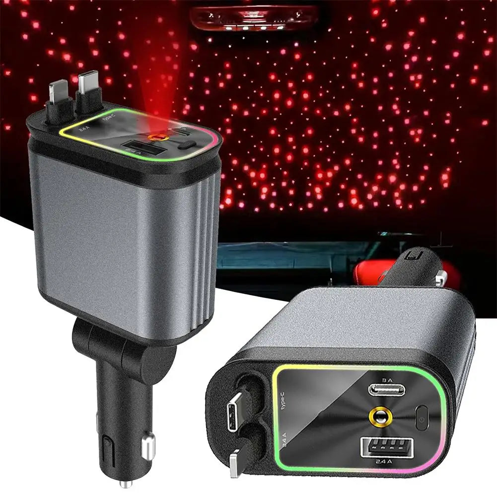 Retractable Car Charger with Starlight Roof Projector