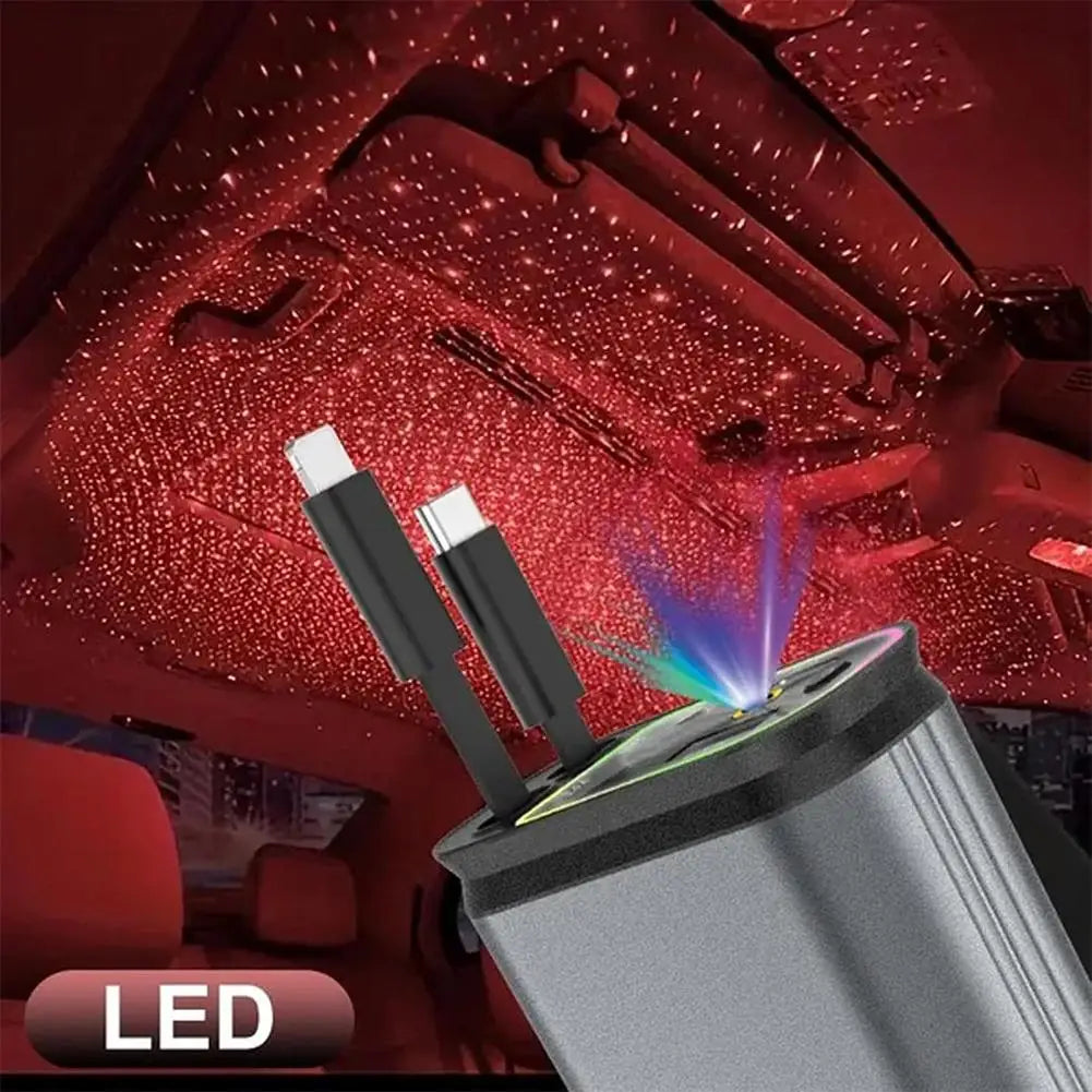 Retractable Car Charger with Starlight Roof Projector